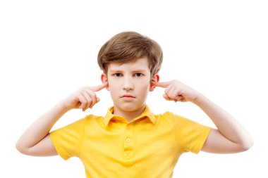 Teenage boy plugs ears clipart