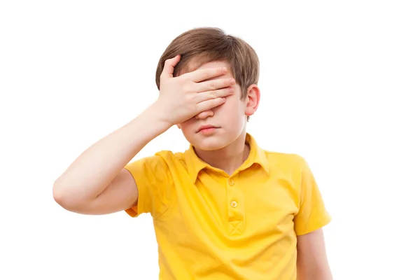 Teenager  shuts his eyes by hand — Stock Photo, Image