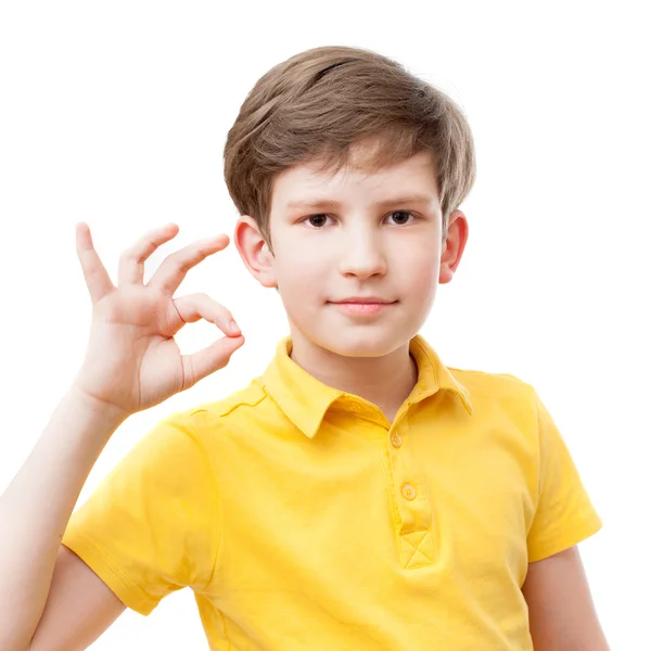 Kid toont een gebaar van "Ok" — Stockfoto