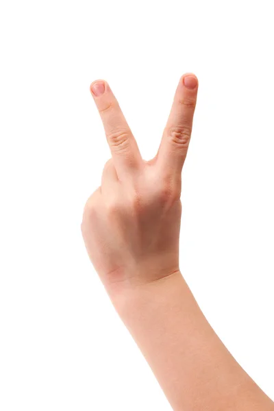 Kinderhand formt Siegeszeichen — Stockfoto