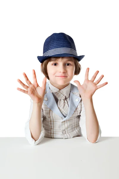 Smiling boy with open palms — Stock Photo, Image