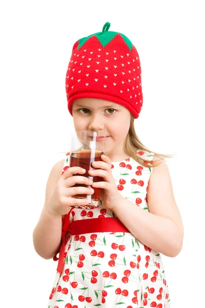 Little girl  drinking berry juice — Stock Photo, Image