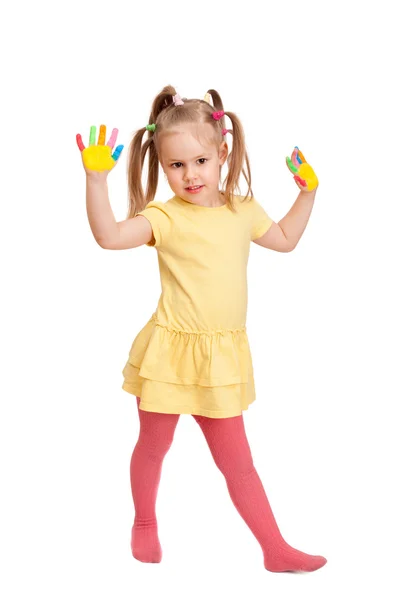Little girl with painted hands — Stock Photo, Image