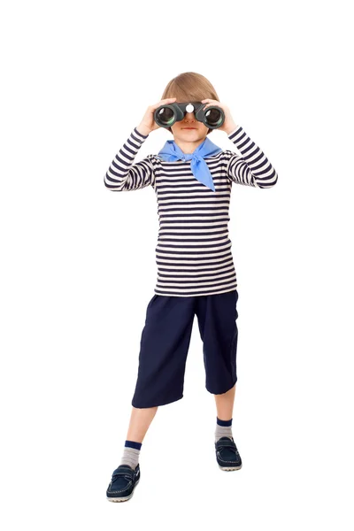 Little boy is looking through binocular — Stock Photo, Image