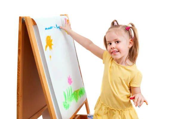 Young fingers artist at drawing easel — Stock Photo, Image