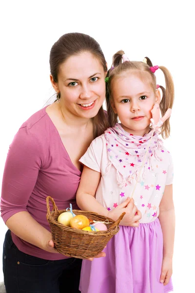 Mother and daughter with easter eggs — Stock Photo, Image