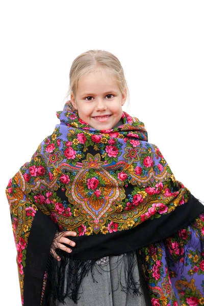 Little girl in traditional Russian kerchief — Stock Photo, Image