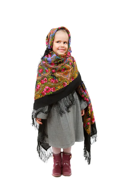 Little girl in traditional Russian kerchief — Stock Photo, Image
