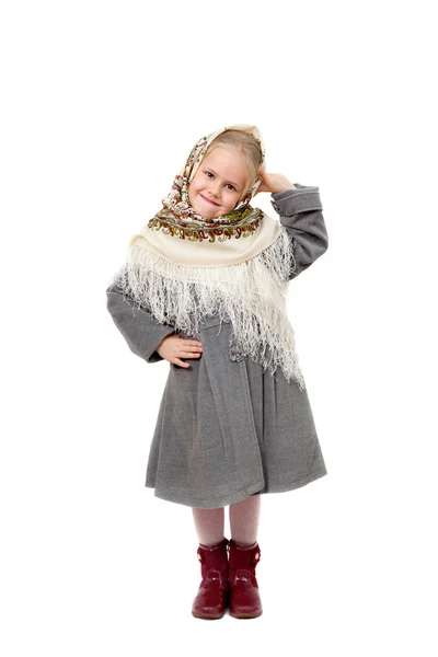 Smiling little girl in Russian kerchiefs — Stock Photo, Image