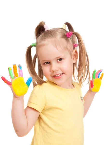 Girl with painted hands — Stock Photo, Image