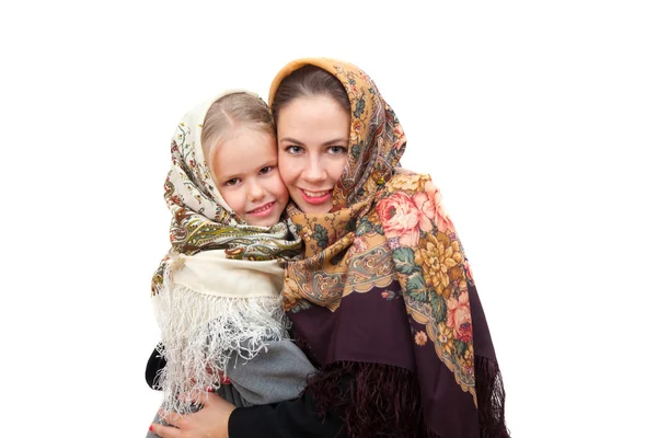 Madre con hija usando pañuelos —  Fotos de Stock