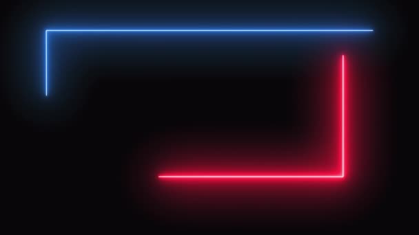Teken in neonstijl. Populaire abstracte rechthoek met neon blauwe rode spectrum lijnen. Animatie van fluorescerende ultraviolette gloeiende neonlijnen. Naadloze lus beweging graphics. 4K — Stockvideo