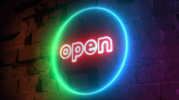 Neon jel nyitott téglafal háttér — Stock Fotó