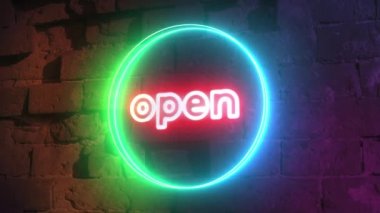  Tuğla duvarda neon tabela açık