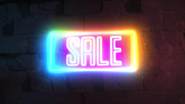 Segno di vendita al neon su sfondo muro di mattoni — Video Stock