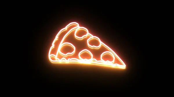 검은 배경에 분리 된 네온 피자 조각 — 스톡 사진