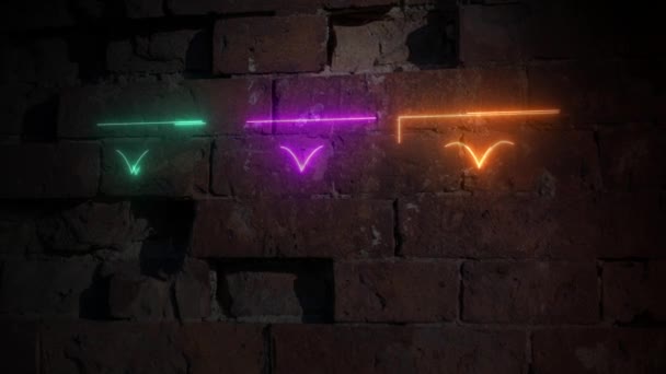 Animation des funkelnden digitalen Herzsymbols in Neon auf Ziegelwand-Hintergrund — Stockvideo