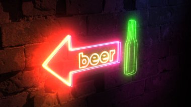  Duvarda neon bira tabelası var. Bir bira barı için reklam tasarımı.