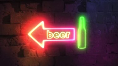  Duvardaki neon bira tabelası bir gece kulübü, bar ya da barı gösteriyor. Kafe ya da restoran için bira fabrikası işaretleri - 4K