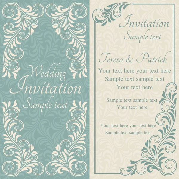 Invitation de mariage baroque, bleu et beige — Image vectorielle