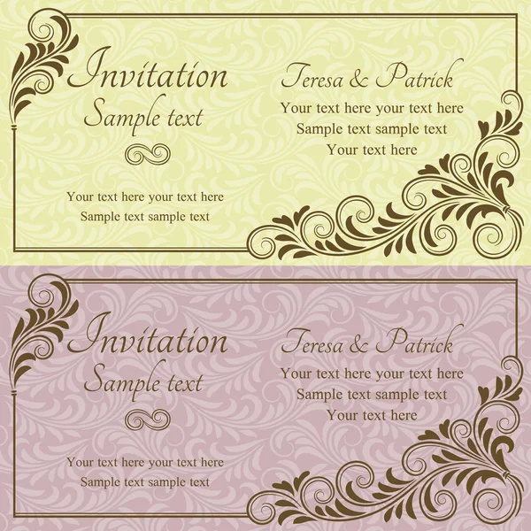 Baroque wedding invitation, pink and yellow — Stock Vector