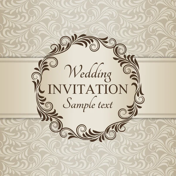 Invitación de boda barroca, marrón y beige — Vector de stock