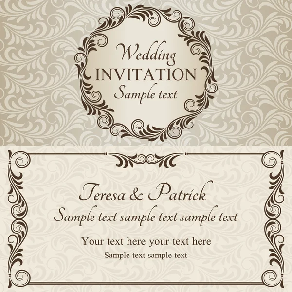 Barock bröllopsinbjudan, brun och beige — Stock vektor