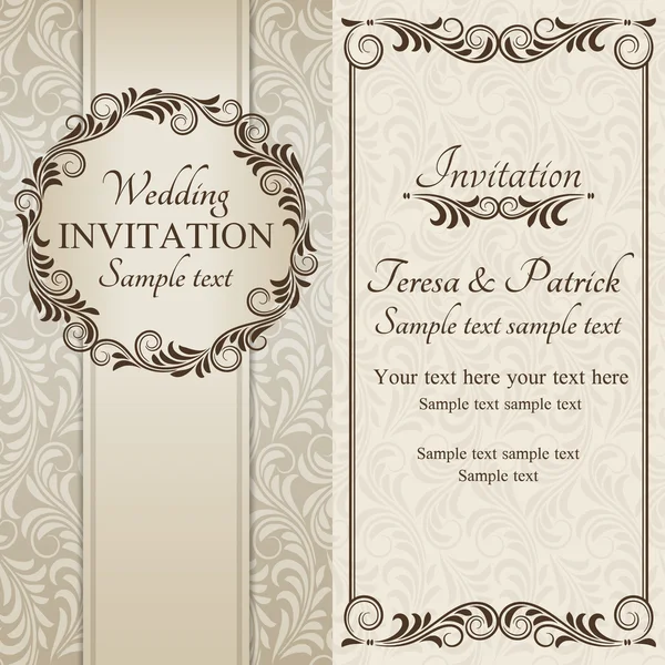 バロック様式の結婚式の招待、ブラウンおよびベージュ色 — ストックベクタ