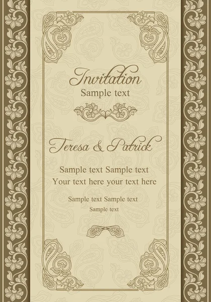 Invitation de mariage baroque, beige et bleu — Image vectorielle