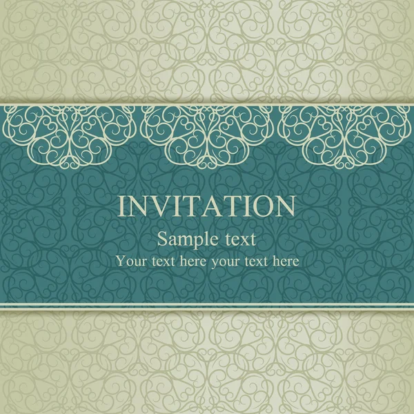 Invitation baroque, bleu et beige — Image vectorielle