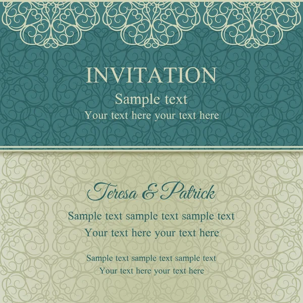 Baroque invitation, blue and beige — Stock Vector