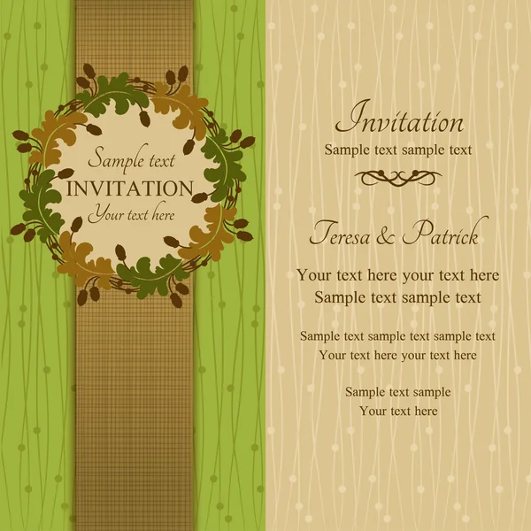 Invitación de otoño o verano, verde y beige — Vector de stock