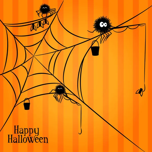 Web, arañas y pesca en estilo Halloween — Vector de stock