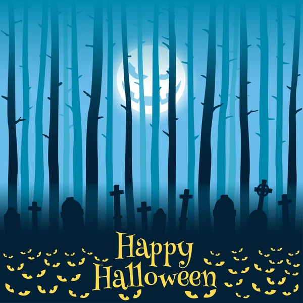 Cimitero di Halloween al chiaro di luna — Vettoriale Stock