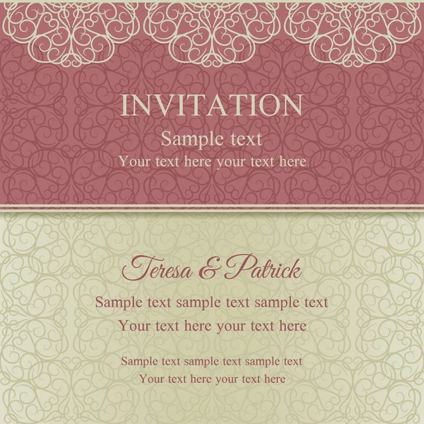 Baroque invitation, pink and beige — Stock Vector