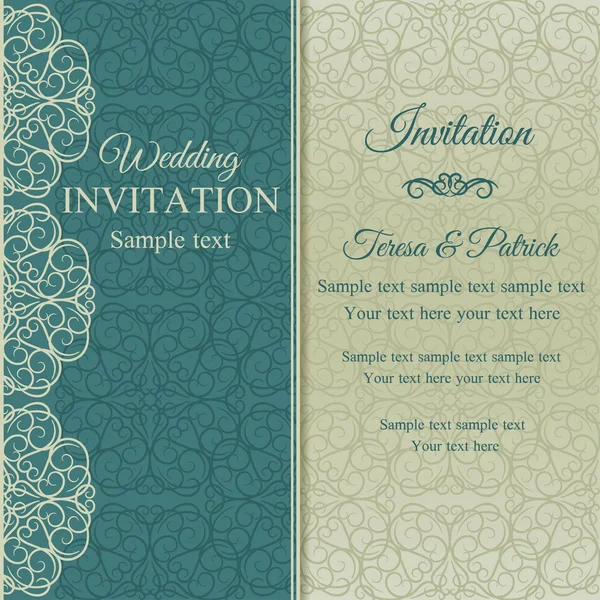 Invitación barroca, azul y beige — Vector de stock