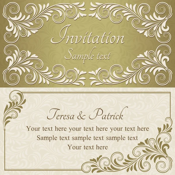 Invitación barroca, oro y beige — Vector de stock