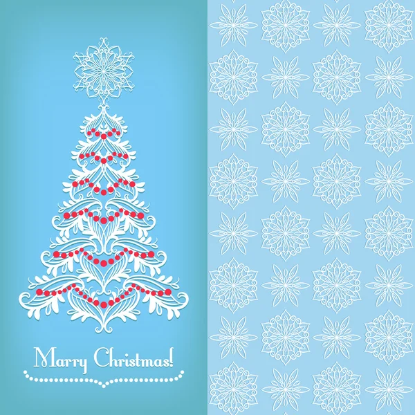 Greeting card with Christmass tree, blue — Stock Vector