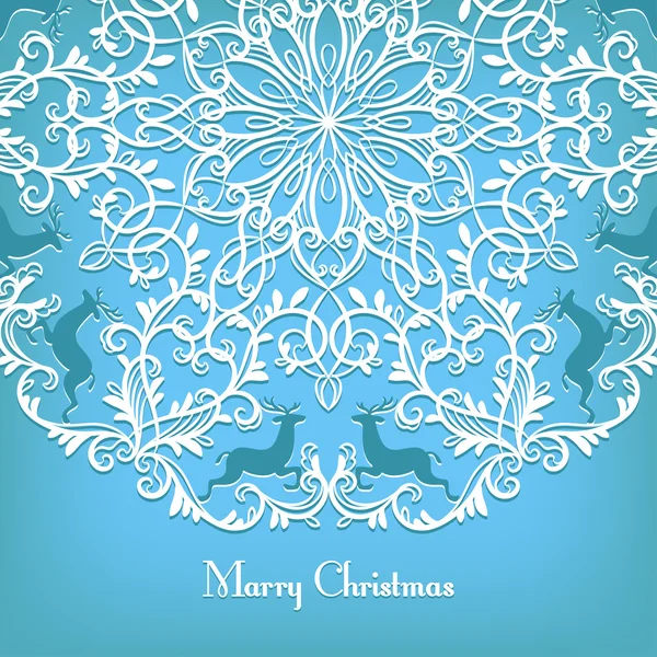 Christmas Greeting card with snowflake and deer — Stock Vector