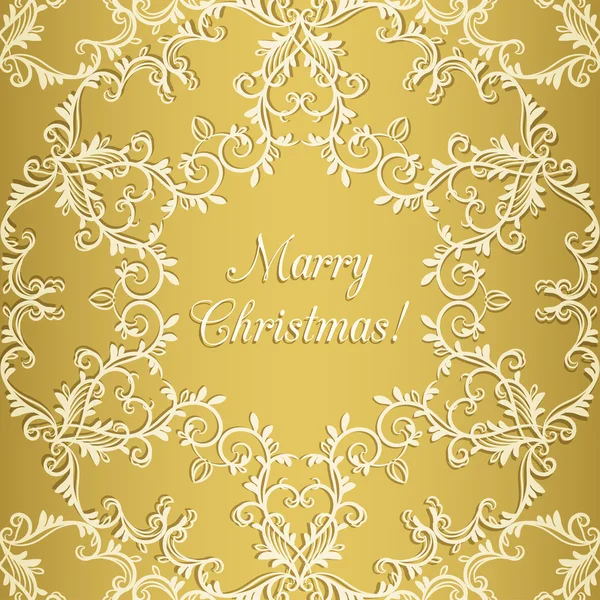 Weihnachtsgrußkarte mit Schneeflocke, gold — Stockvektor