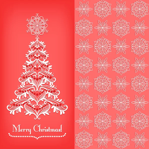 Greeting card with Christmass tree, red — Stock Vector