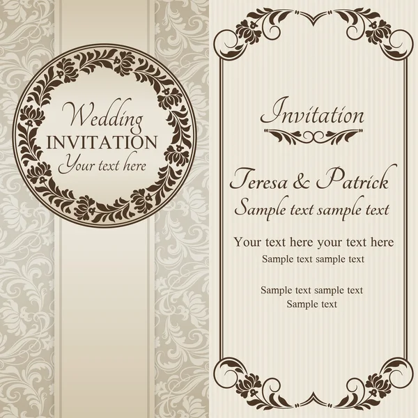 Invitation de mariage baroque, marron et beige — Image vectorielle