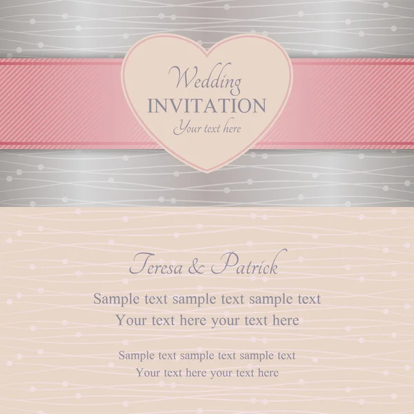 Invitación de boda moderna, rosa y plata — Vector de stock