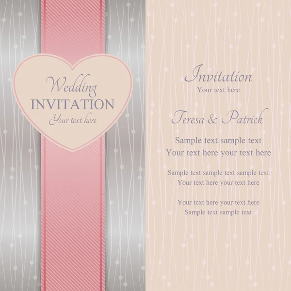 Invitación de boda moderna, rosa y plata — Vector de stock