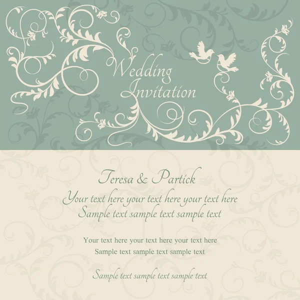 Invitación de boda barroca, azul y beige — Vector de stock