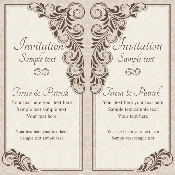 Invitation de mariage baroque, marron — Image vectorielle