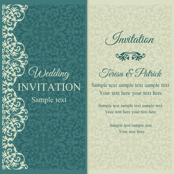 Invitación barroca, azul y beige — Vector de stock