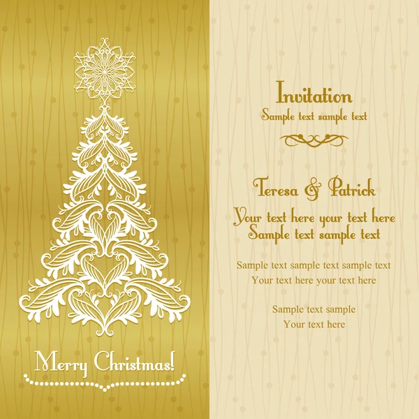 Greeting card with Christmass tree, gold — Stock Vector