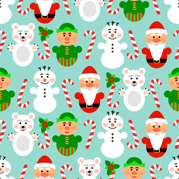 Christmas seamless pattern with characters, blue — Stock Vector