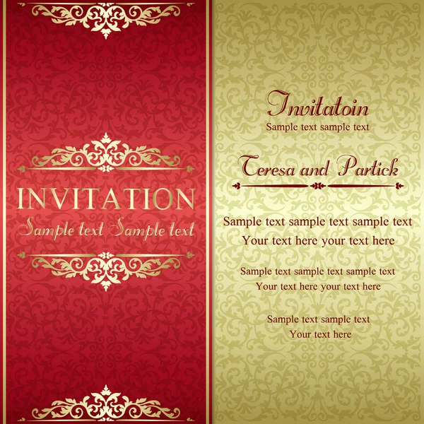 Barocke Einladung, Gold und Rot — Stockvektor